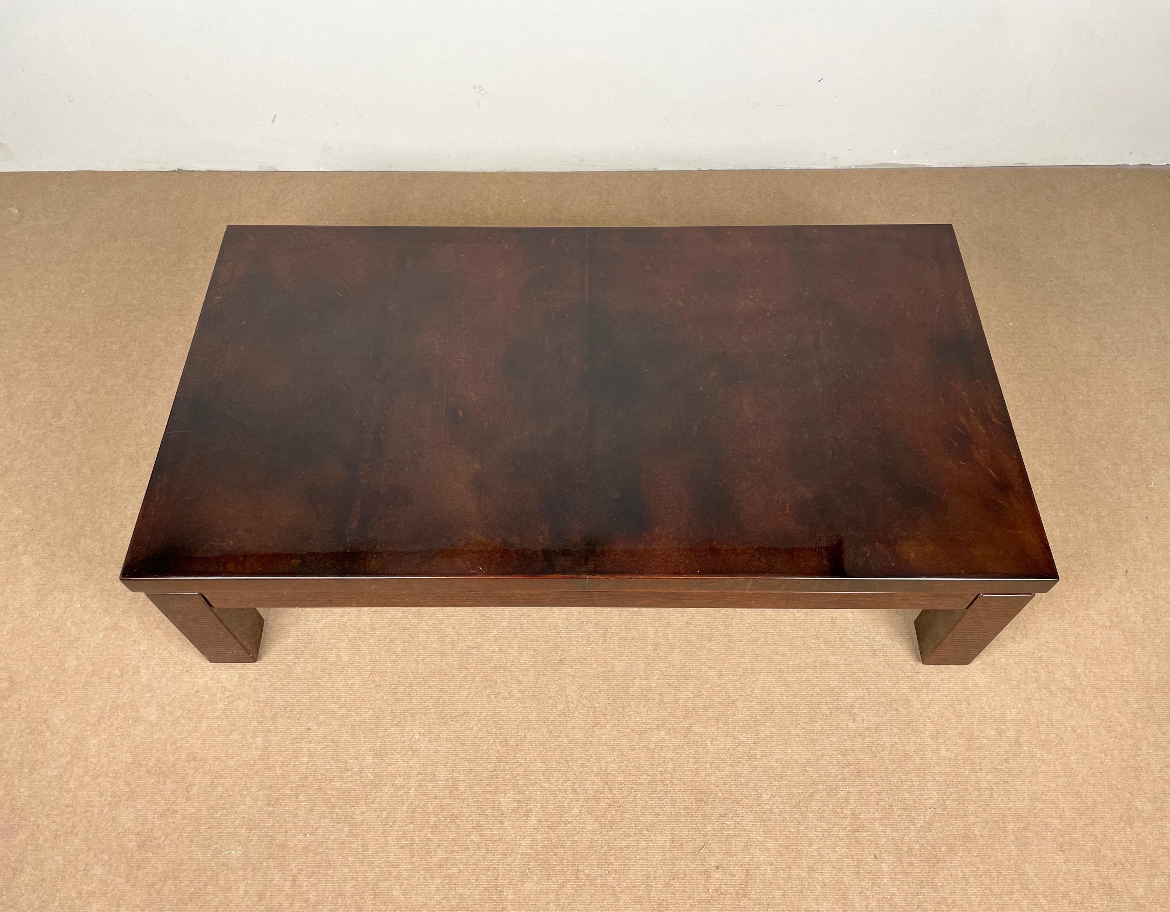 Brown Goatskin and Brass Coffee Table Attributed to Aldo Tura, Italy, 1960s For Sale 5