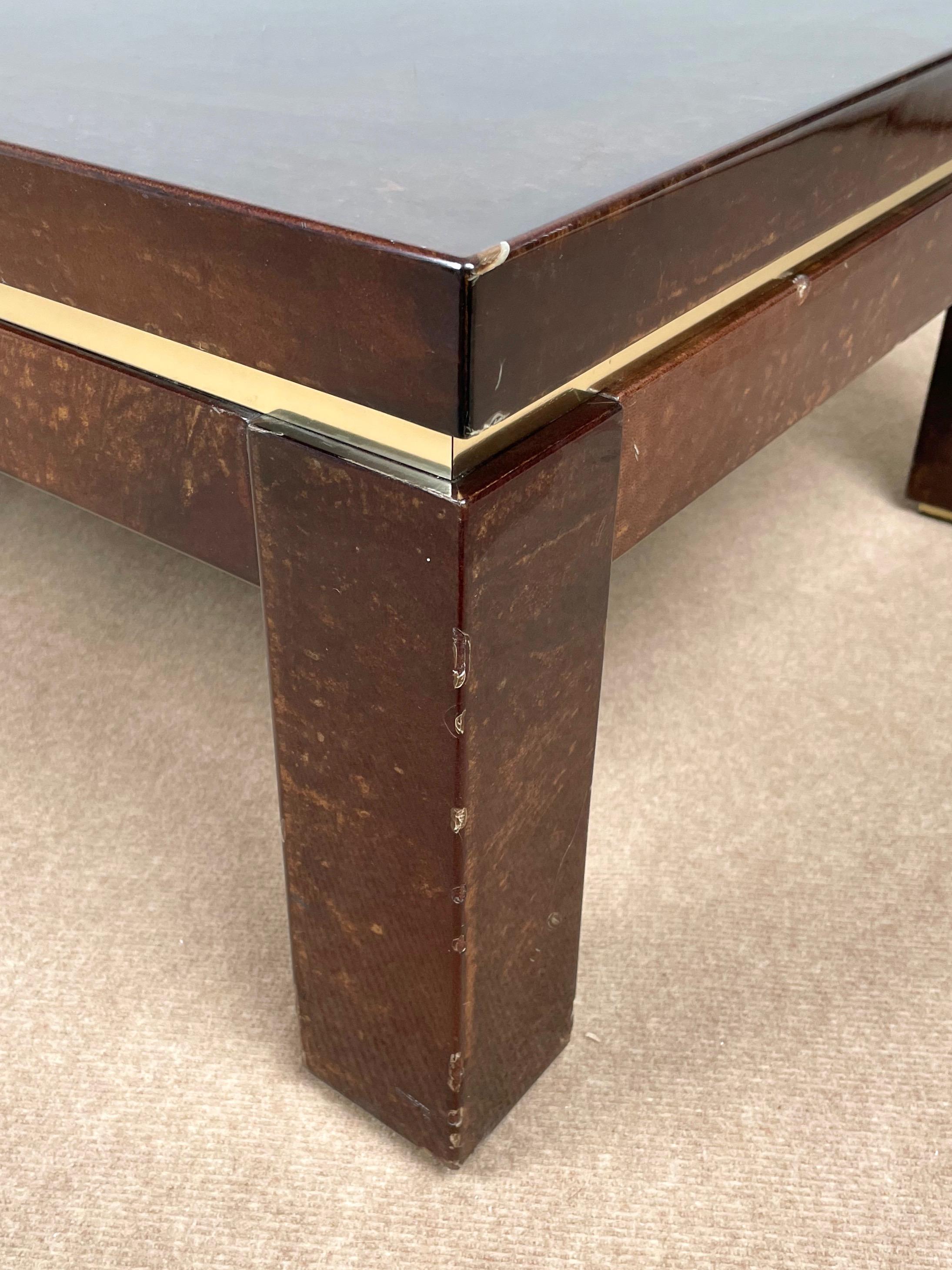 Brown Goatskin and Brass Coffee Table Attributed to Aldo Tura, Italy, 1960s For Sale 7