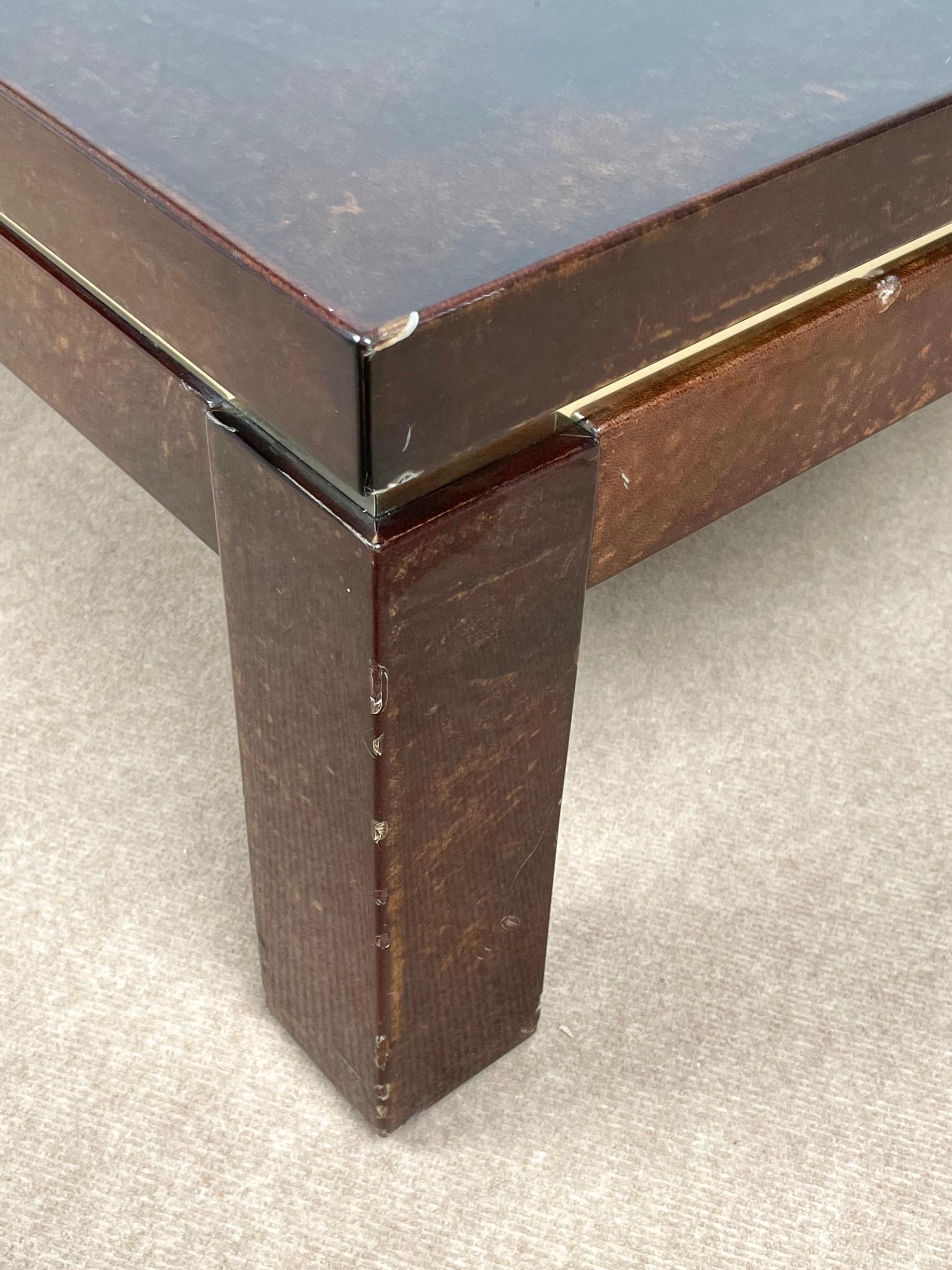 Brown Goatskin and Brass Coffee Table Attributed to Aldo Tura, Italy, 1960s For Sale 8