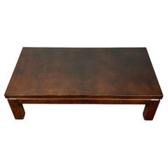 Brown Goatskin and Brass Coffee Table Attributed to Aldo Tura, Italy, 1960s