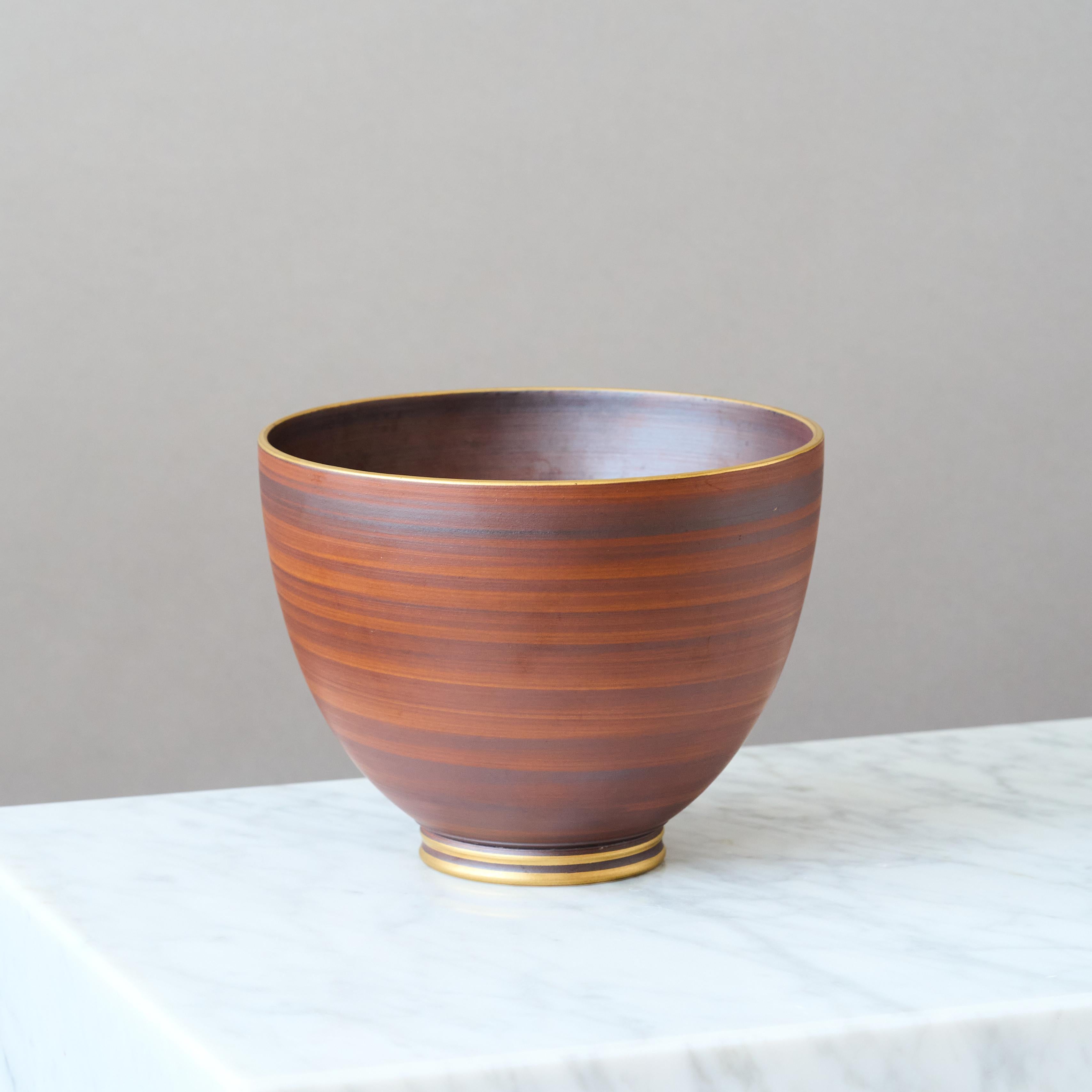 Swedish Brown & Gold Art Deco Stoneware Bowl by Gunnar Nylund for ALP, Sweden, 1930s. For Sale