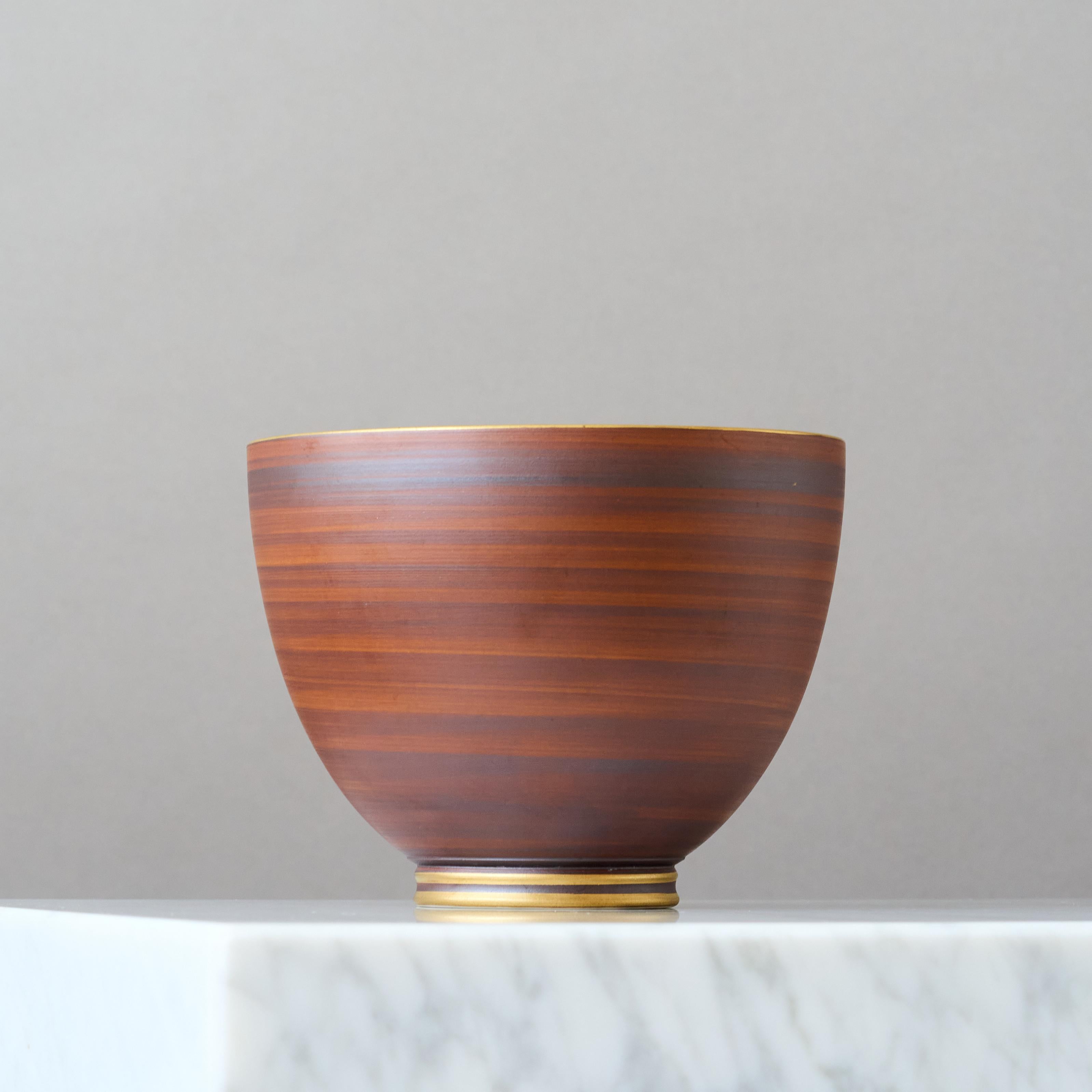 Glazed Brown & Gold Art Deco Stoneware Bowl by Gunnar Nylund for ALP, Sweden, 1930s. For Sale