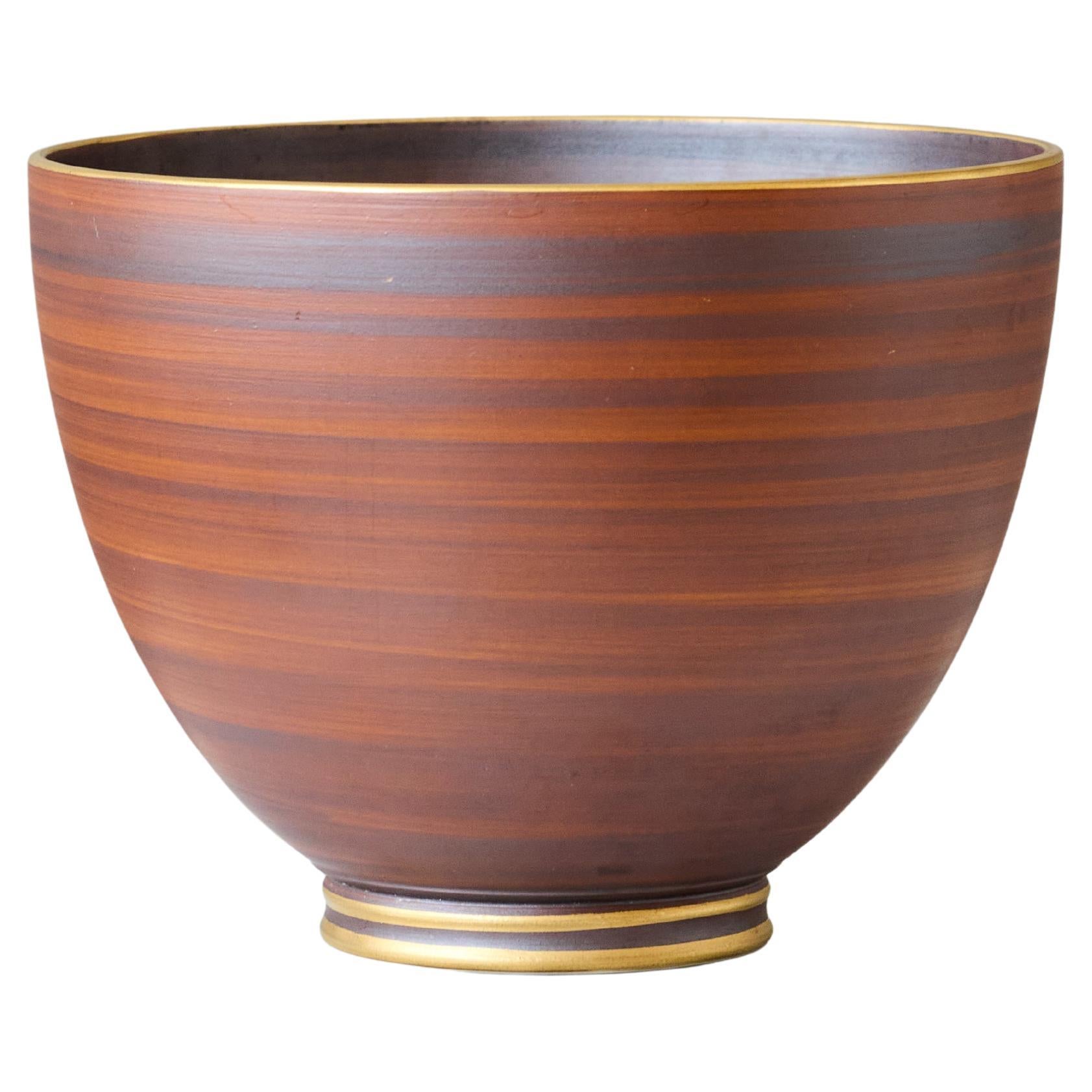 Brown & Gold Art Deco Stoneware Bowl by Gunnar Nylund for ALP, Sweden, 1930s. For Sale