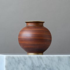 Vaso a globo in gres Art Deco marrone e oro di Gunnar Nylund. ALP, Svezia, anni '30