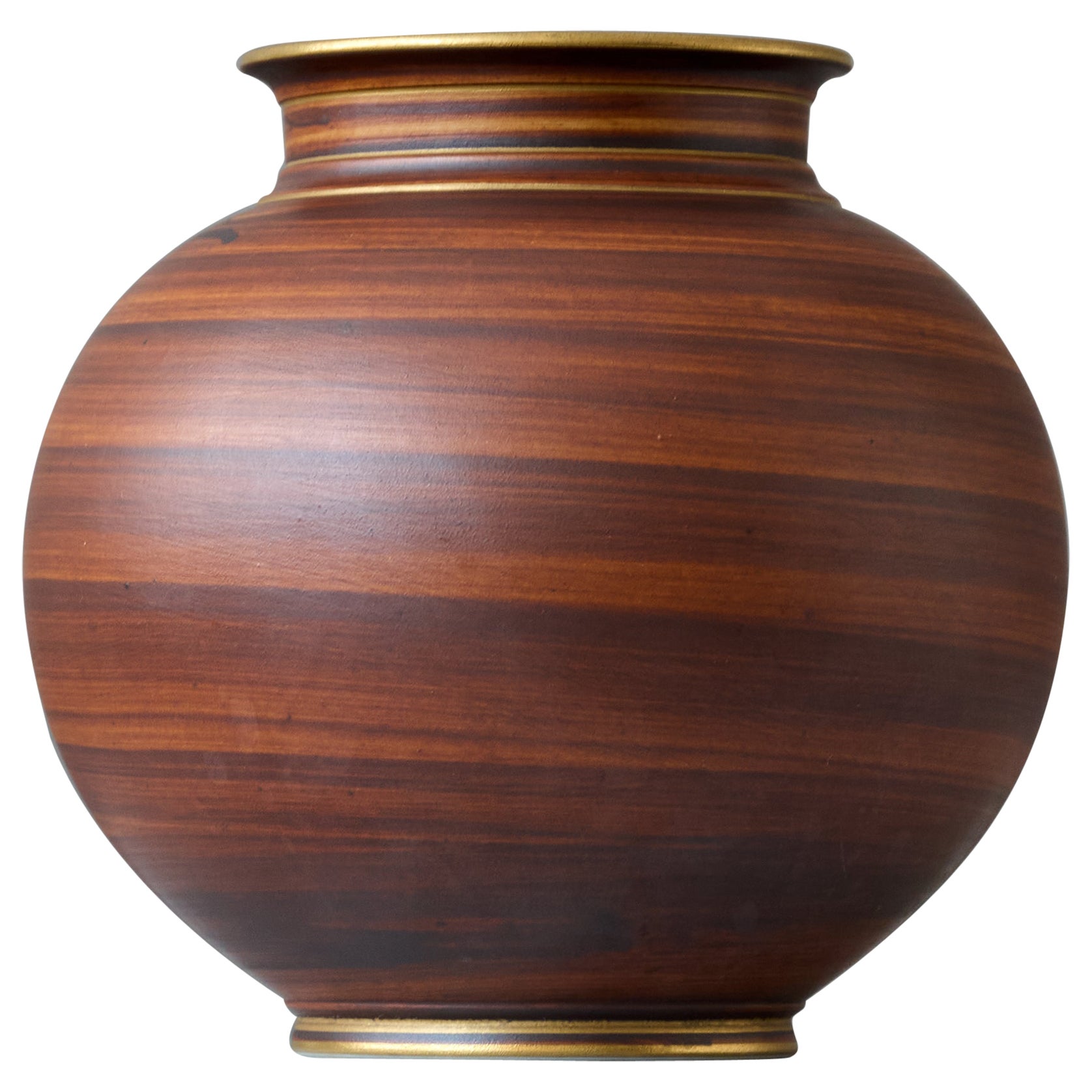Brown & Gold Art Deco Stoneware Globe Vase by Gunnar Nylund. ALP, Sweden, 1930s