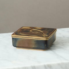Brown & Gold Art Deco Stoneware Lidded Box by Gunnar Nylund. ALP, Sweden, 1930s