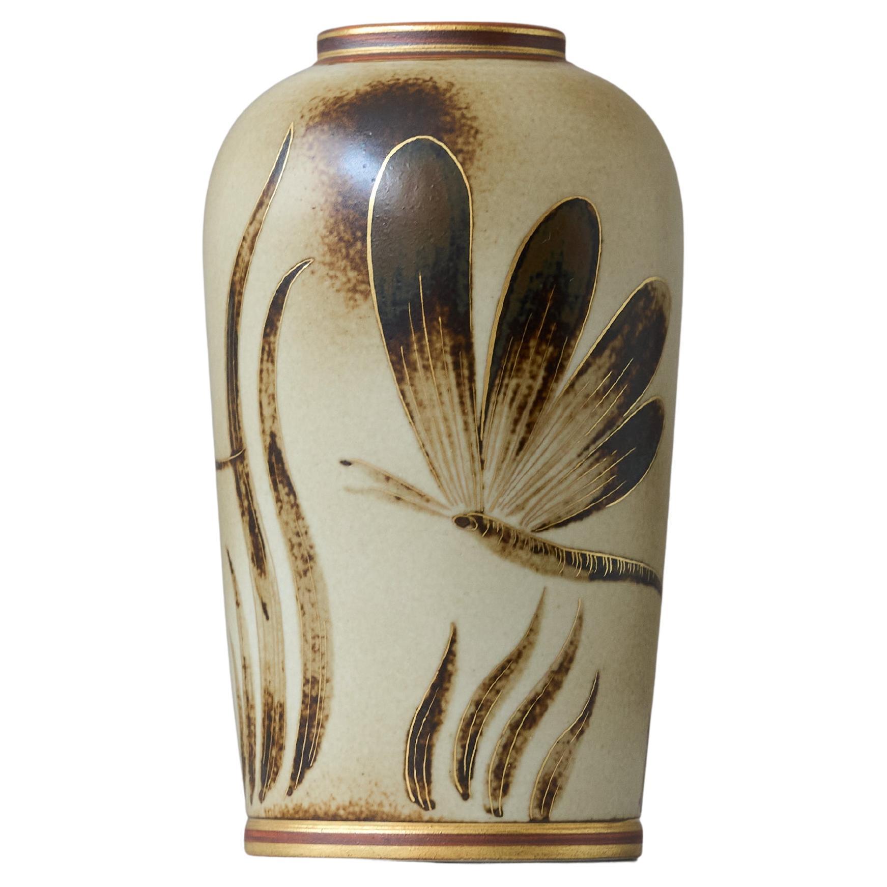Brown 
Gold Art Deco Stoneware Vase by Gunnar Nylund for ALP, Sweden, 1930s. For Sale