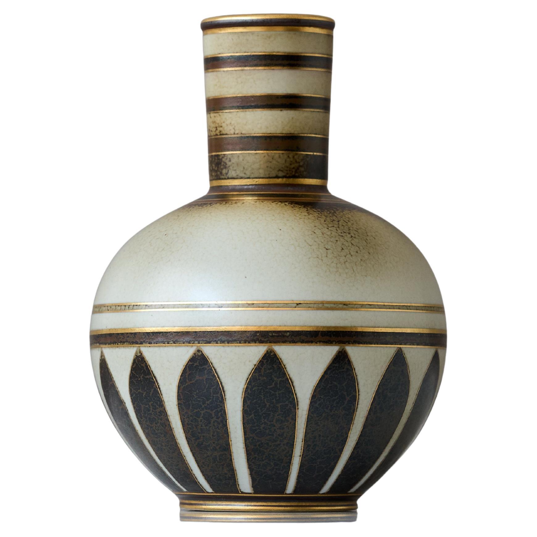 Brown 
Gold Art Deco Stoneware Vase by Gunnar Nylund for ALP, Sweden, 1930s.