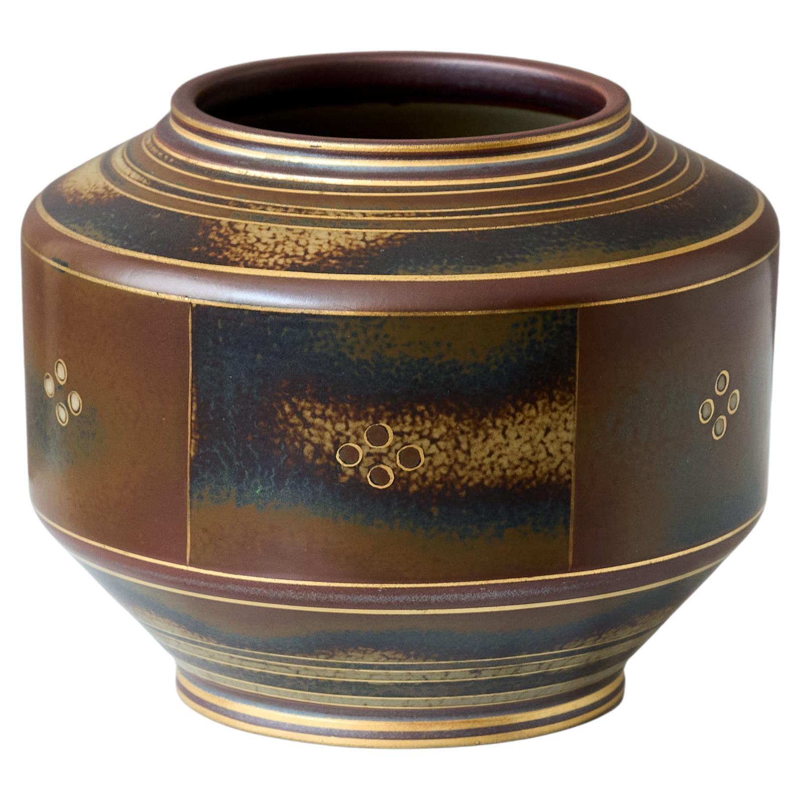 Brown 
Gold Art Deco Stoneware Vase by Gunnar Nylund for ALP, Sweden, 1930s.