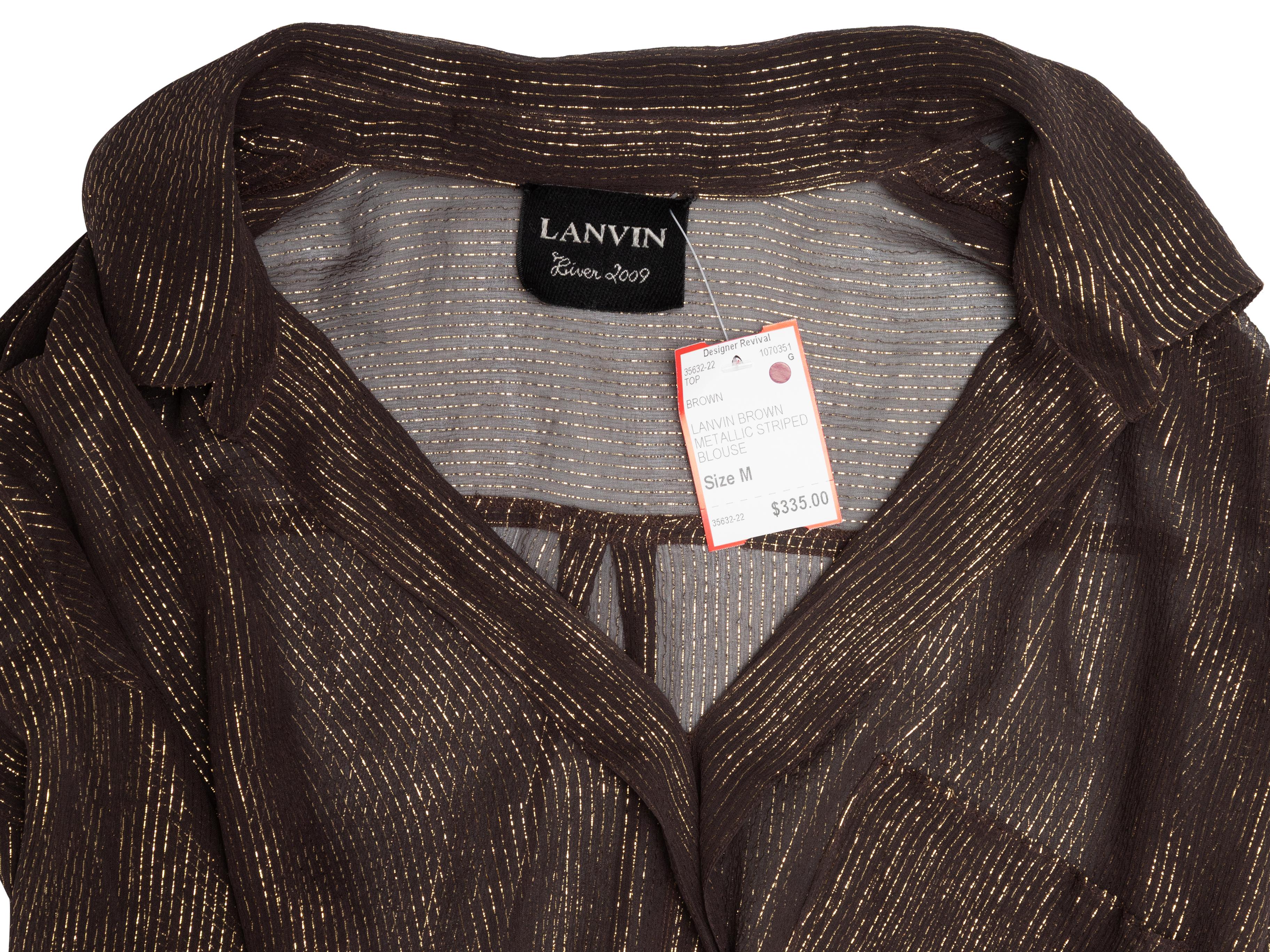 Brown & Gold Lanvin Metallic Button-Up Top Size FR 38 In Good Condition For Sale In New York, NY