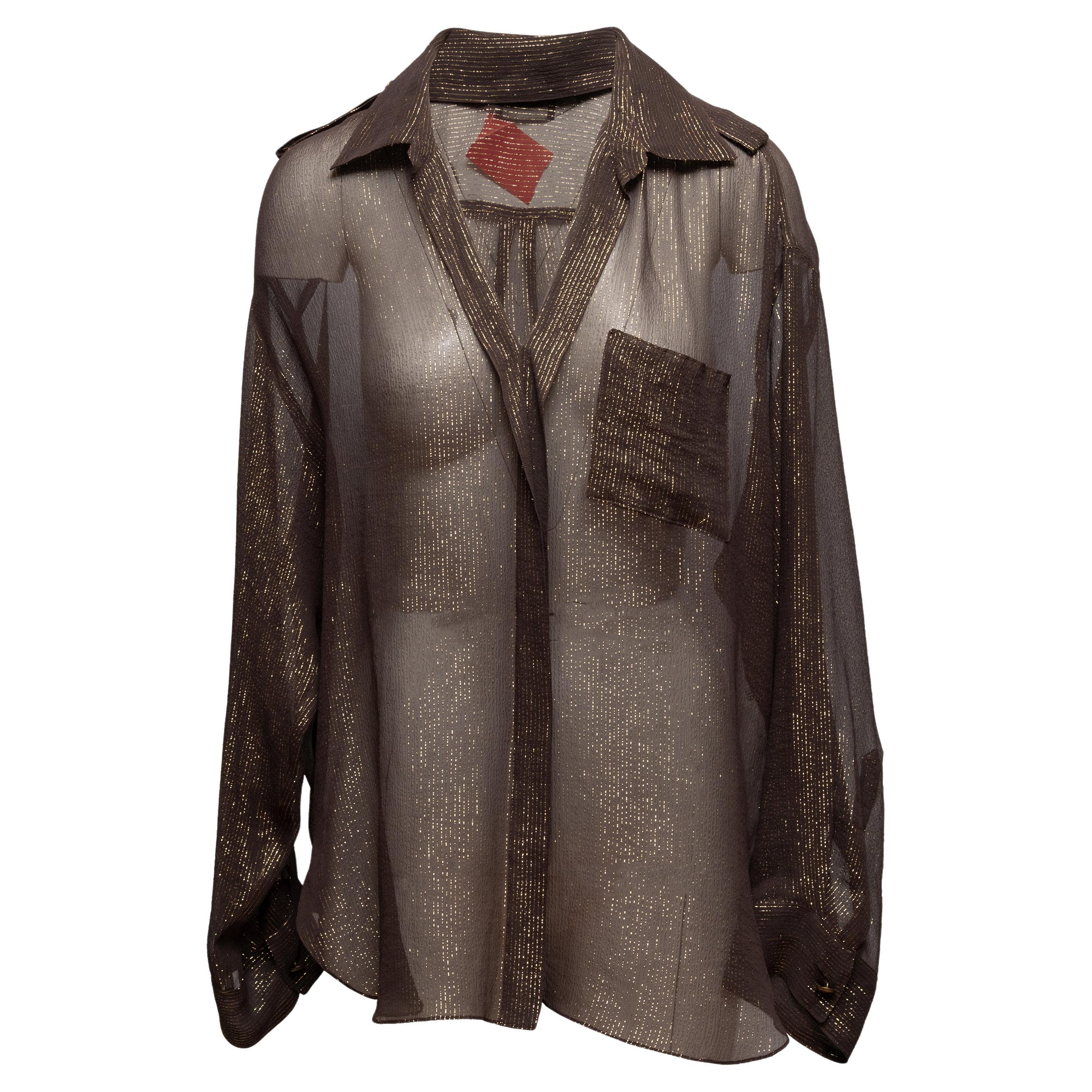 Brown & Gold Lanvin Metallic Button-Up Top Size FR 38 For Sale