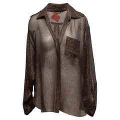 Brown & Gold Lanvin Metallic Button-Up Top Size FR 38