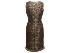 Brown & Gold Oscar de la Renta Jacquard Fur-Trimmed Dress Size US S