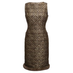 Brown & Gold Oscar de la Renta Jacquard Fur-Trimmed Dress Size US S