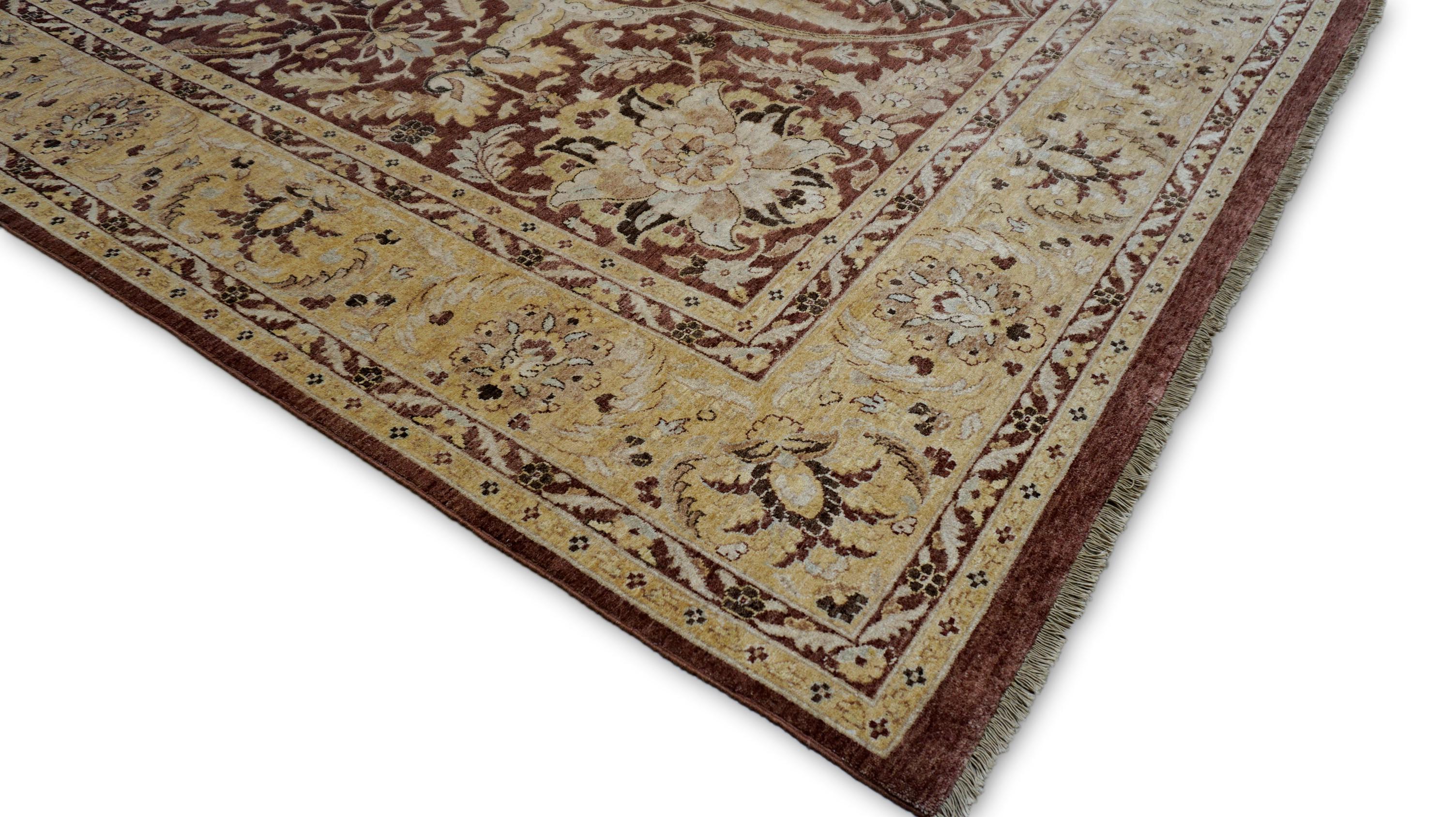 Contemporary Brown Gold Spanish Oushak Style Wool Rug 9'11''x13'11'' For Sale