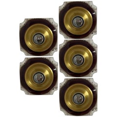 Brown Gold Square Ceramic Messing Wall Lights , Germany, 1970