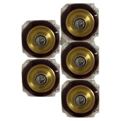 Brown Gold Square Ceramic Messing Wall Lights , Germany, 1970