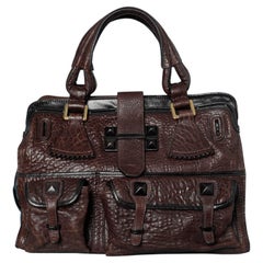 Used Brown grained leather handbag with zip Chloé 