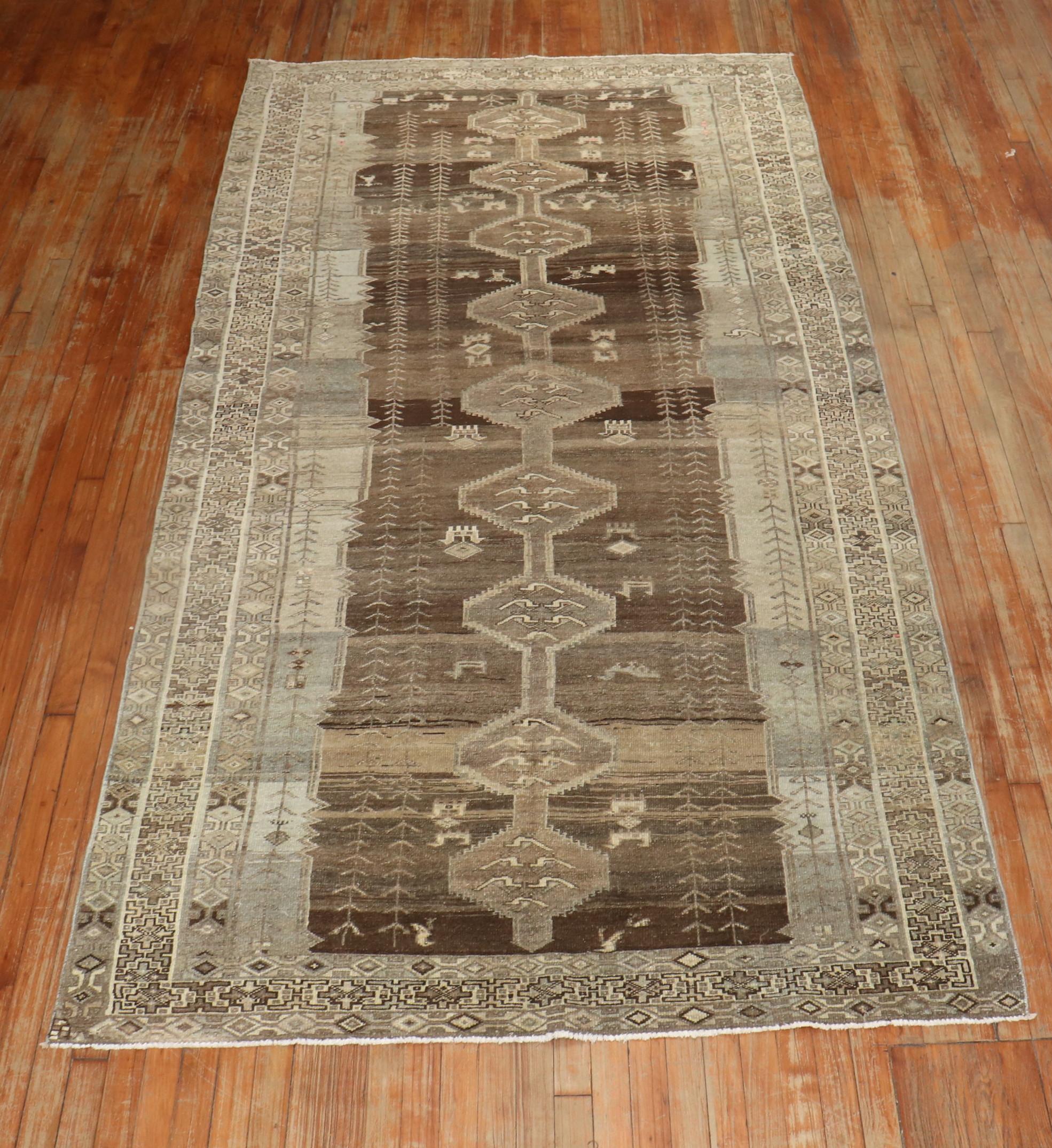 Brown Grey Persian Kurd Gallery Size Rug For Sale 3
