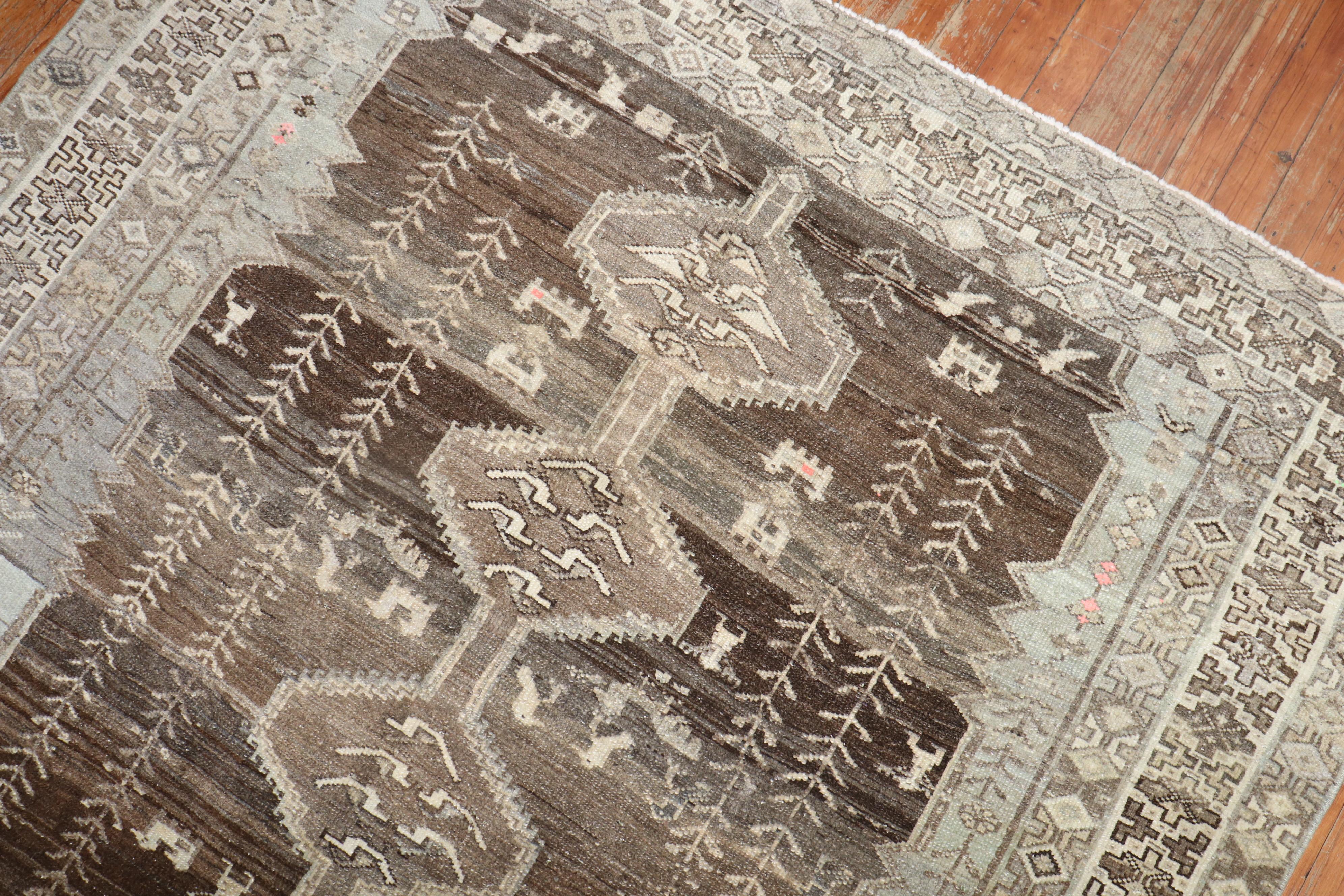 Malayer Brown Grey Persian Kurd Gallery Size Rug For Sale