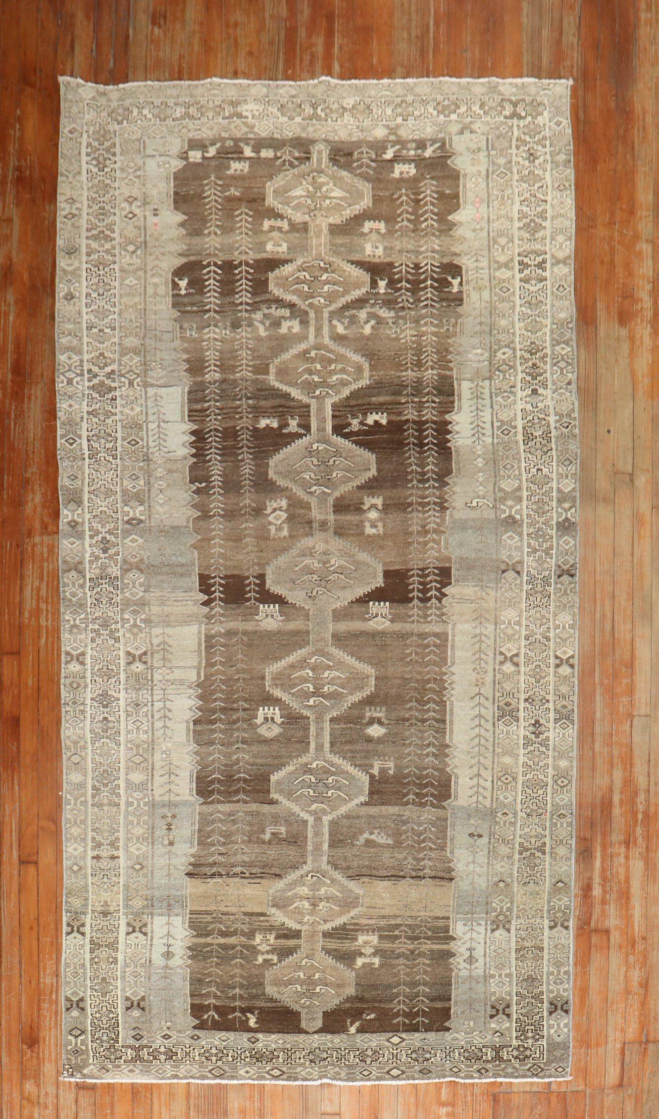 Brown Grey Persian Kurd Gallery Size Rug For Sale 2