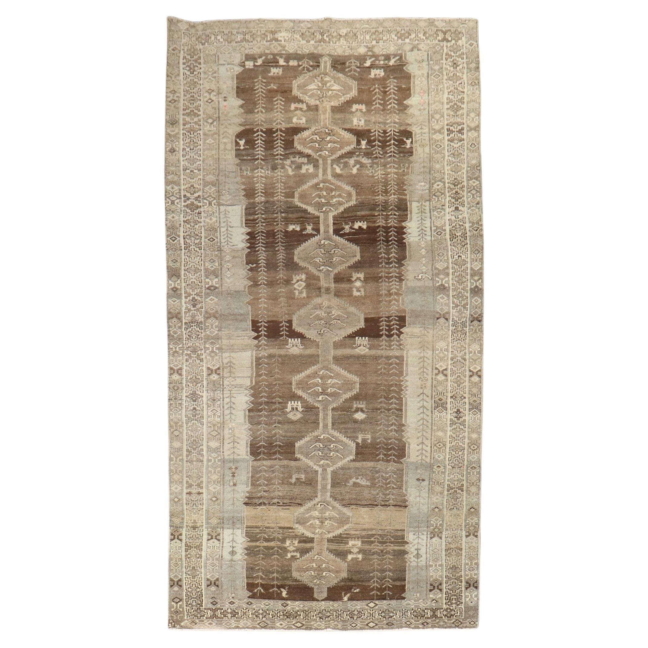Brown Grey Persian Kurd Gallery Size Rug For Sale