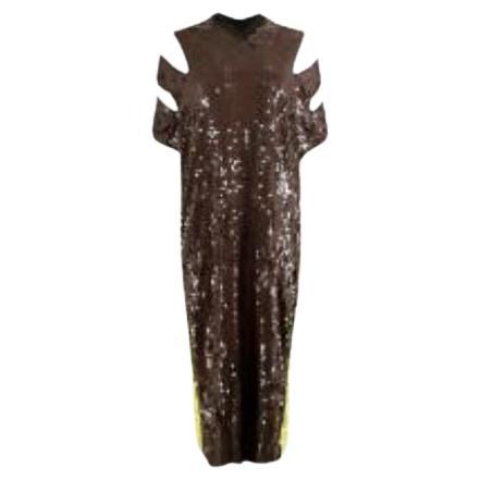 Brown & Green Sequin Long Dress For Sale