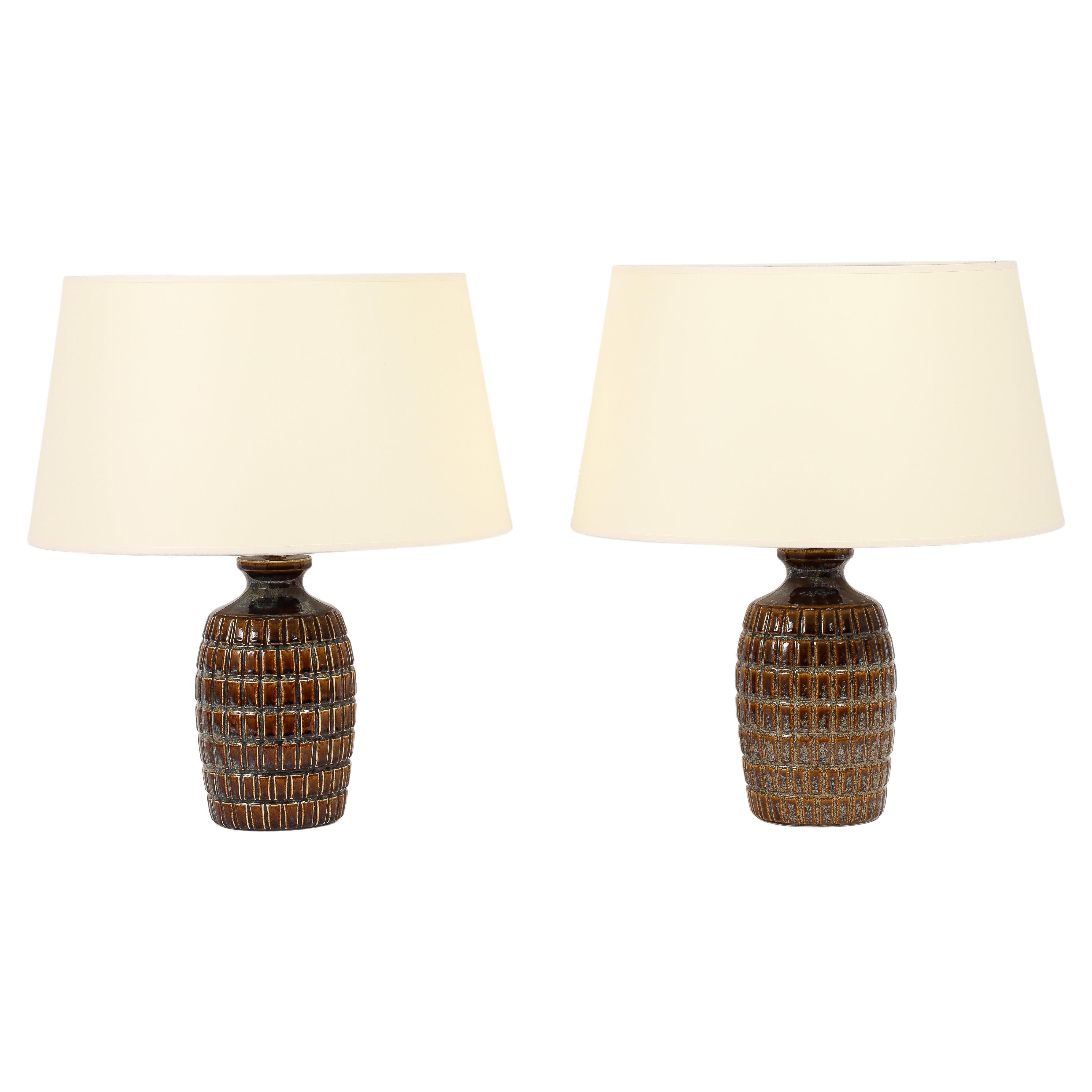 Brown "Grenade" Ceramic Lamps, France 1950's For Sale