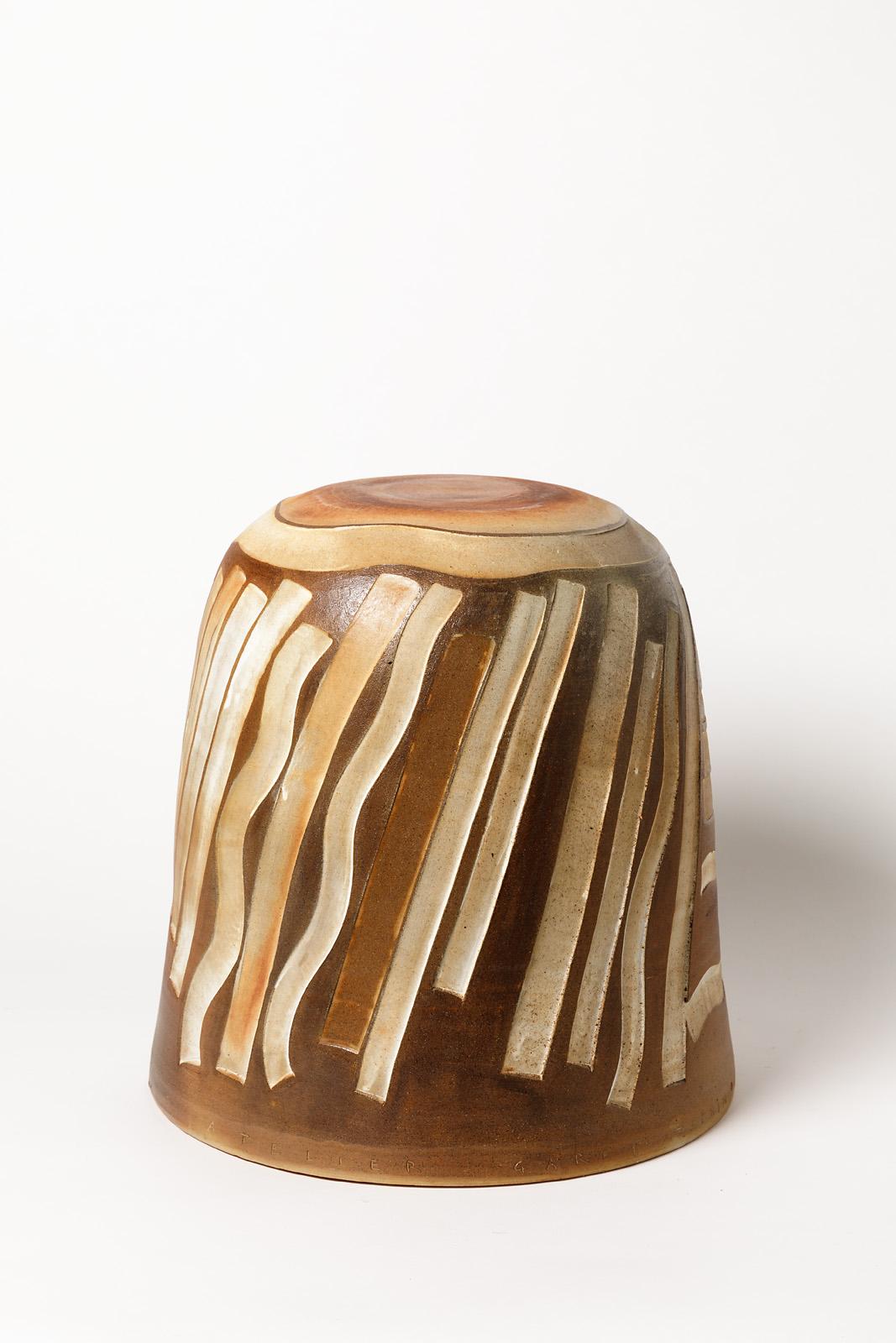 Contemporary Brown, Grey and White Stoneware Ceramic Stool by Roz Herrin Modern Design For Sale