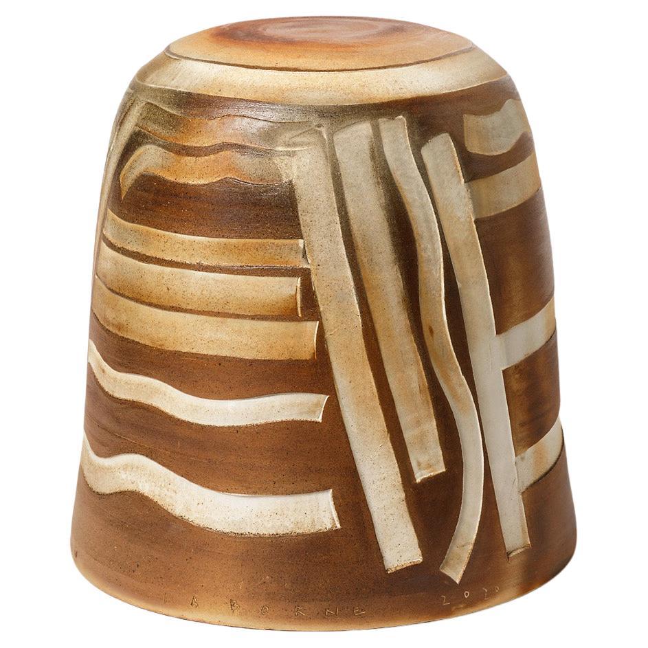 Brown, Grey and White Stoneware Ceramic Stool by Roz Herrin Modern Design For Sale