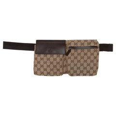 Braune Gucci GG Canvas-Gürteltasche mit zwei Taschen