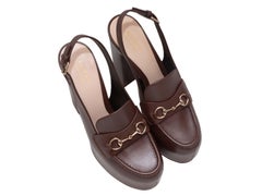 Brown Gucci Horsebit Platform Slingbacks Size 39.5
