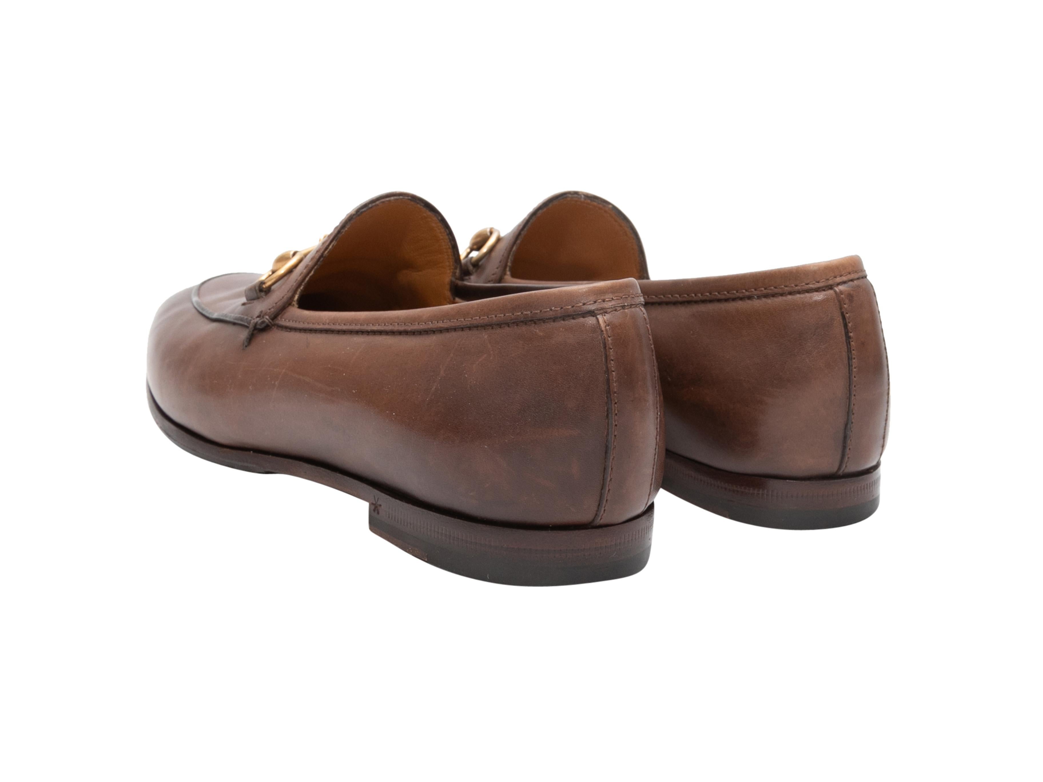 Brown Gucci Leather Horsebit Loafers For Sale 1