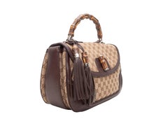 Brown Gucci Monogram Bamboo Top Handle Bag