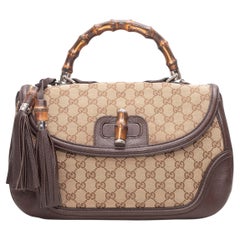 Brown Gucci Monogram Bamboo Top Handle Bag