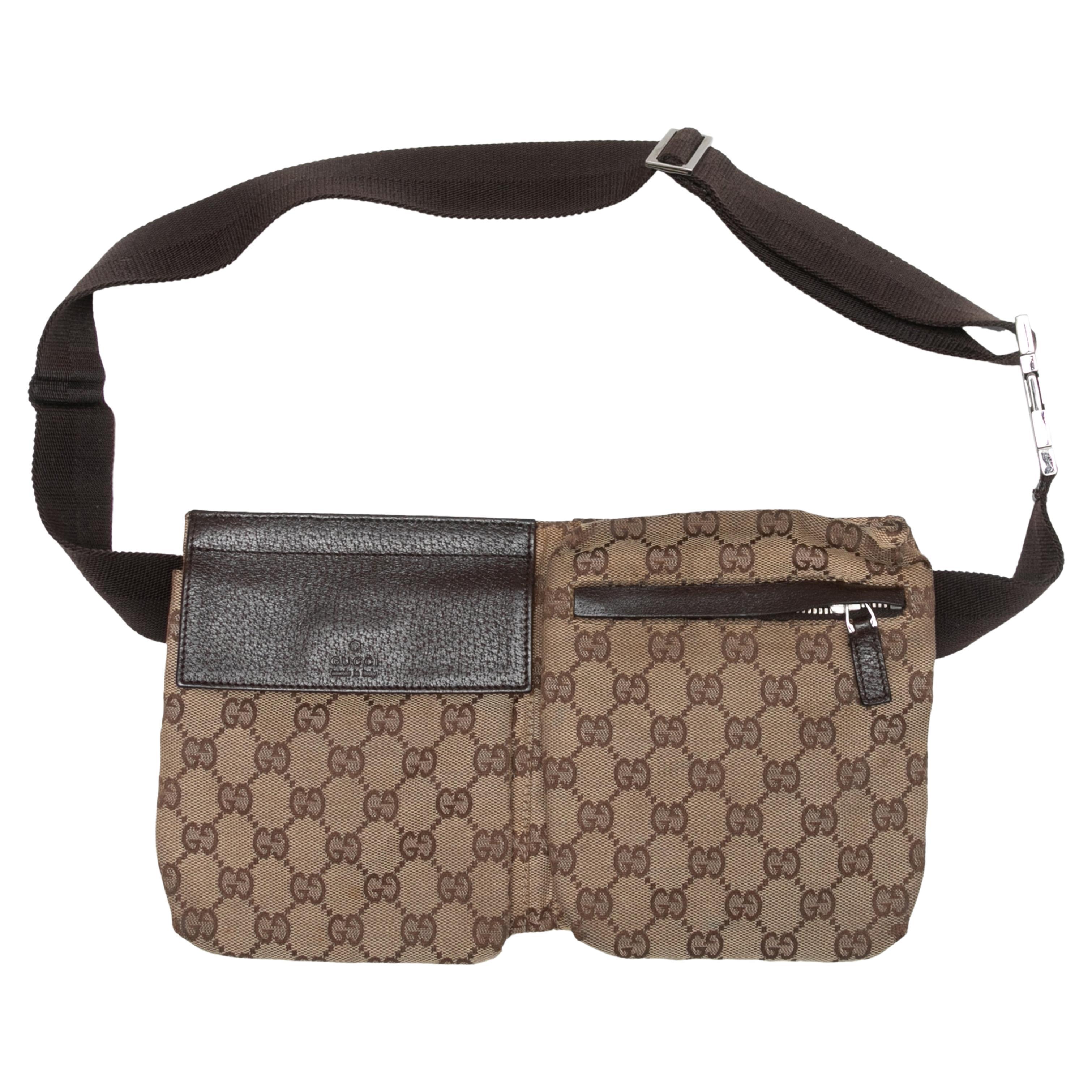 Brown Gucci Monogram Belt Bag For Sale