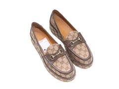 Brown Gucci Monogram Canvas Platform Horsebit Loafers