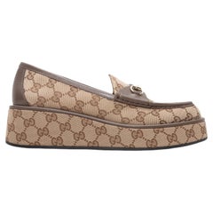 Brown Gucci Monogram Canvas Platform Horsebit Loafers