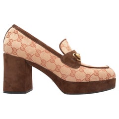 Brown Gucci Monogramm Plattform Horsebit Loafers Größe 40,5