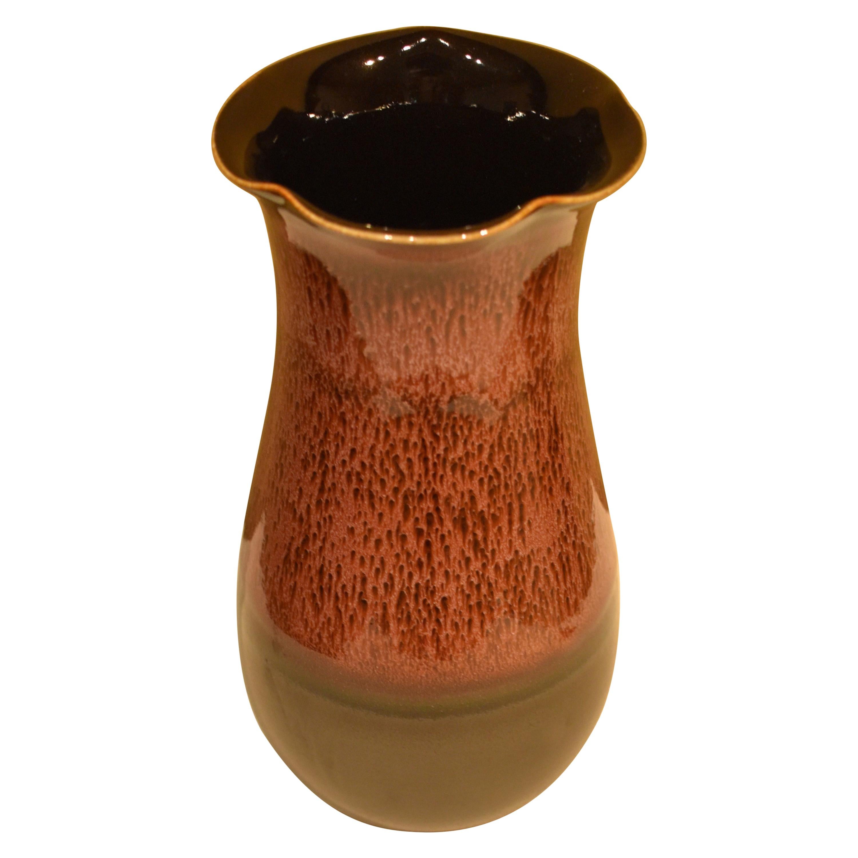 Brown Hand-Glazed Porcelain Vase by Japanese Master Artist