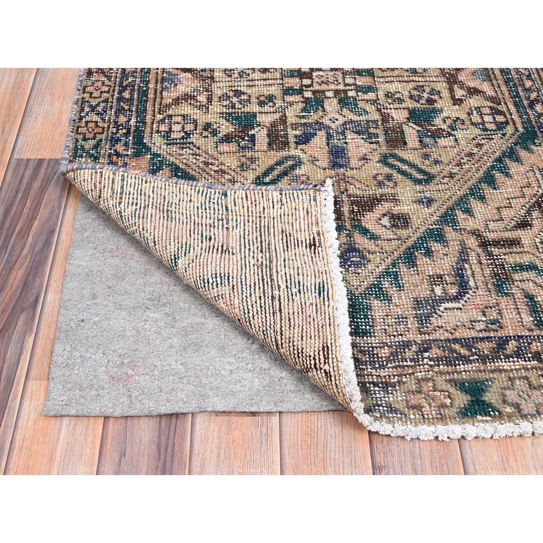 Medieval Brown Hand Knotted Abrash Vintage Northwest Persian Clean Rustic Wool Runner Rug For Sale