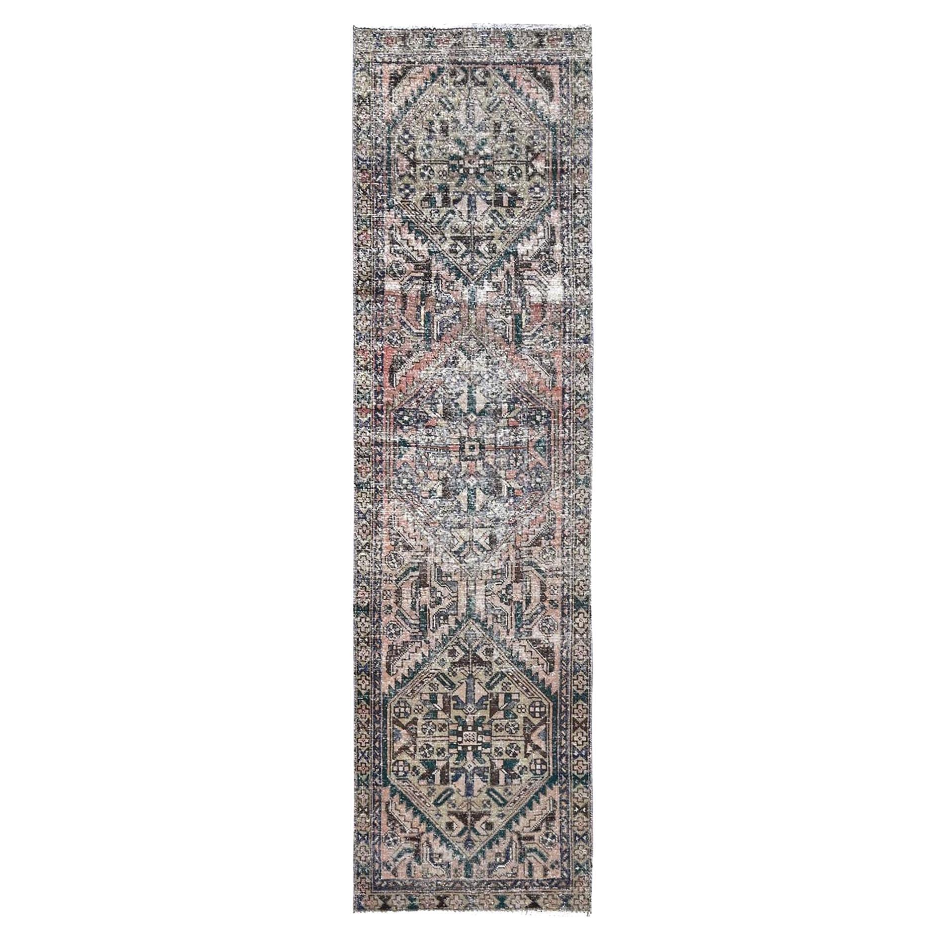 Brown Hand Knotted Abrash Vintage Northwest Persian Clean Rustic Wool Runner Rug For Sale