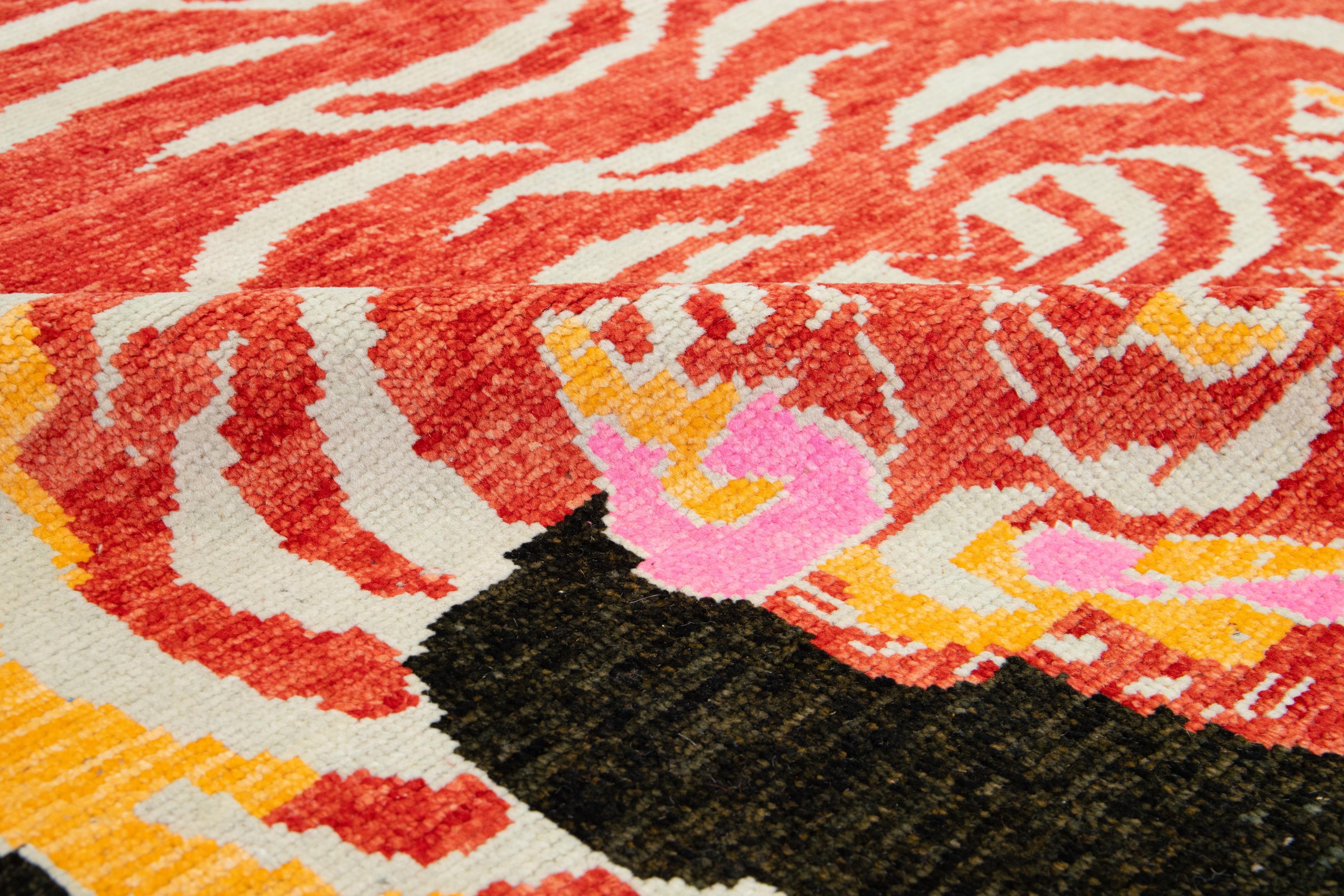 Brown Knots Rugs Contemporary en laine avec un motif de tigre en vente 2