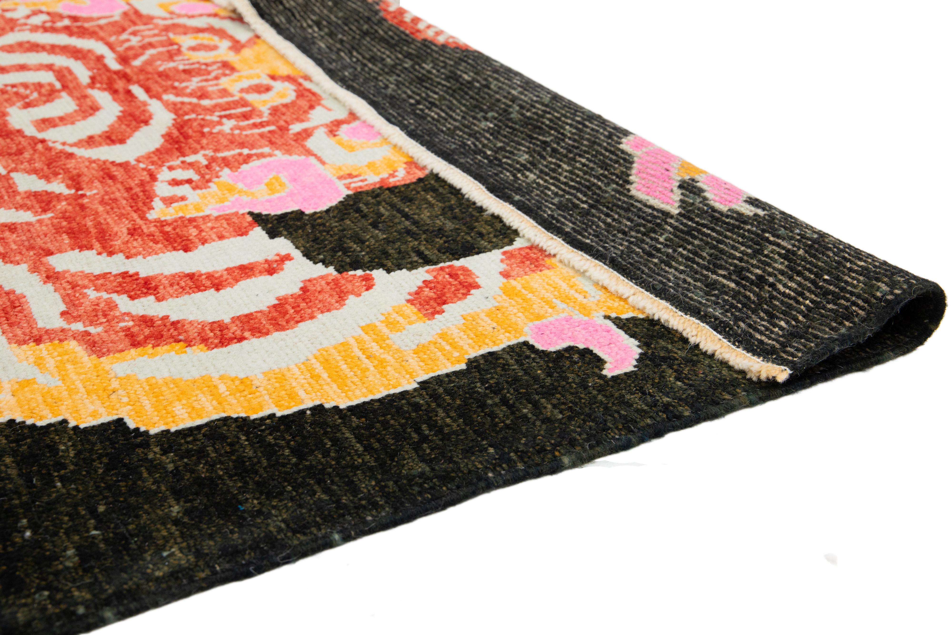 Art déco Brown Knots Rugs Contemporary en laine avec un motif de tigre en vente