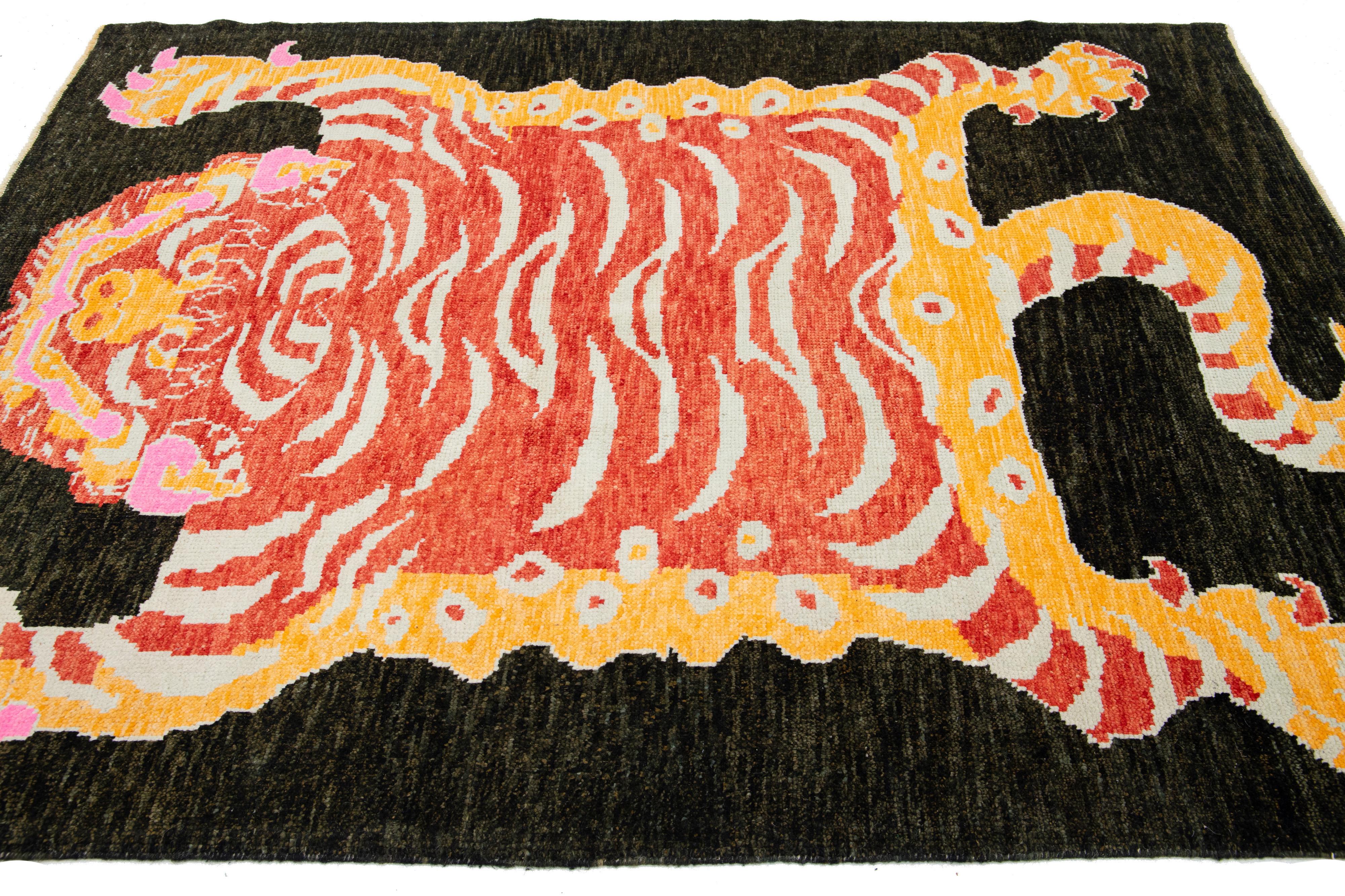 Brown Knots Rugs Contemporary en laine avec un motif de tigre Neuf - En vente à Norwalk, CT