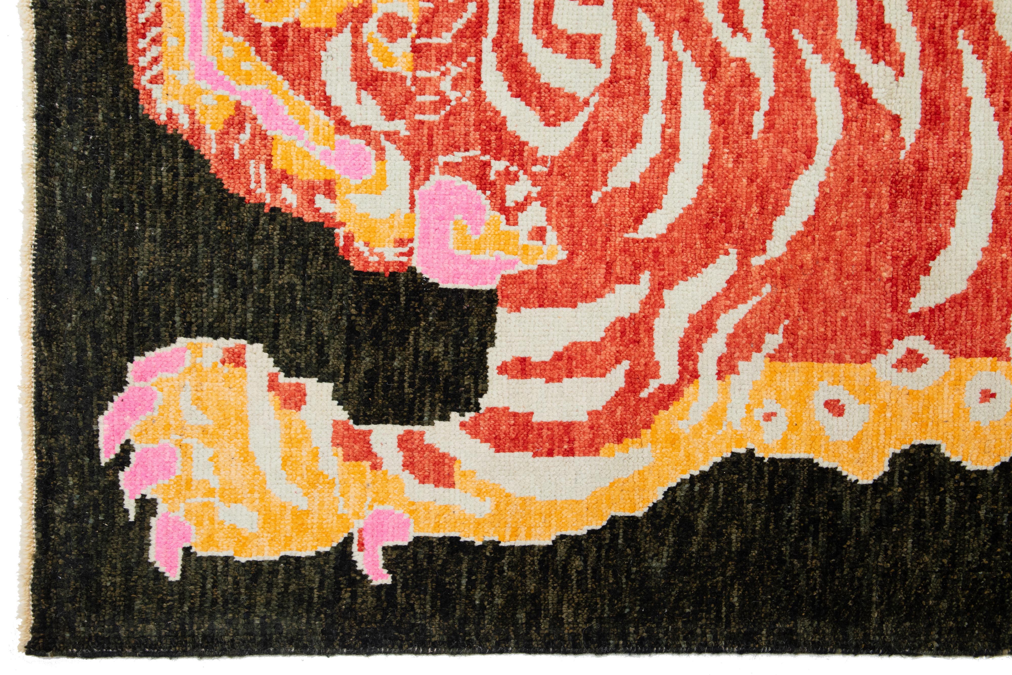 XXIe siècle et contemporain Brown Knots Rugs Contemporary en laine avec un motif de tigre en vente