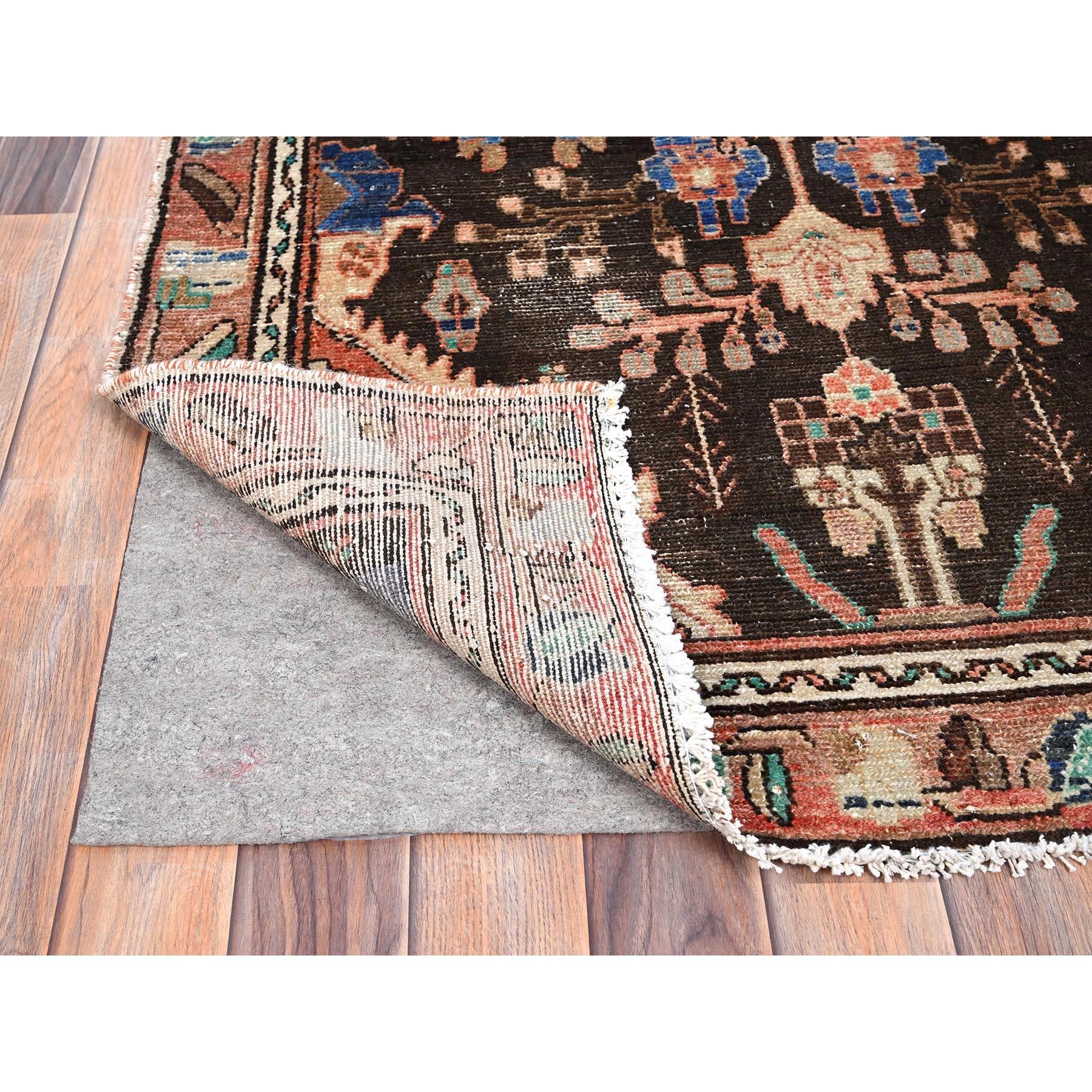Hand-Knotted Brown Hand Knotted Old Persian Lilahan Distressed Runner Pure Wool Clean Rug For Sale