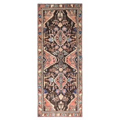 Brown Hand Knotted Old Persian Lilahan Distressed Runner Pure Wool Clean Rug