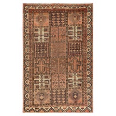 Brown Hand Knotted Vintage Persian Bakhtiar Worn Wool Distressed Look Rug