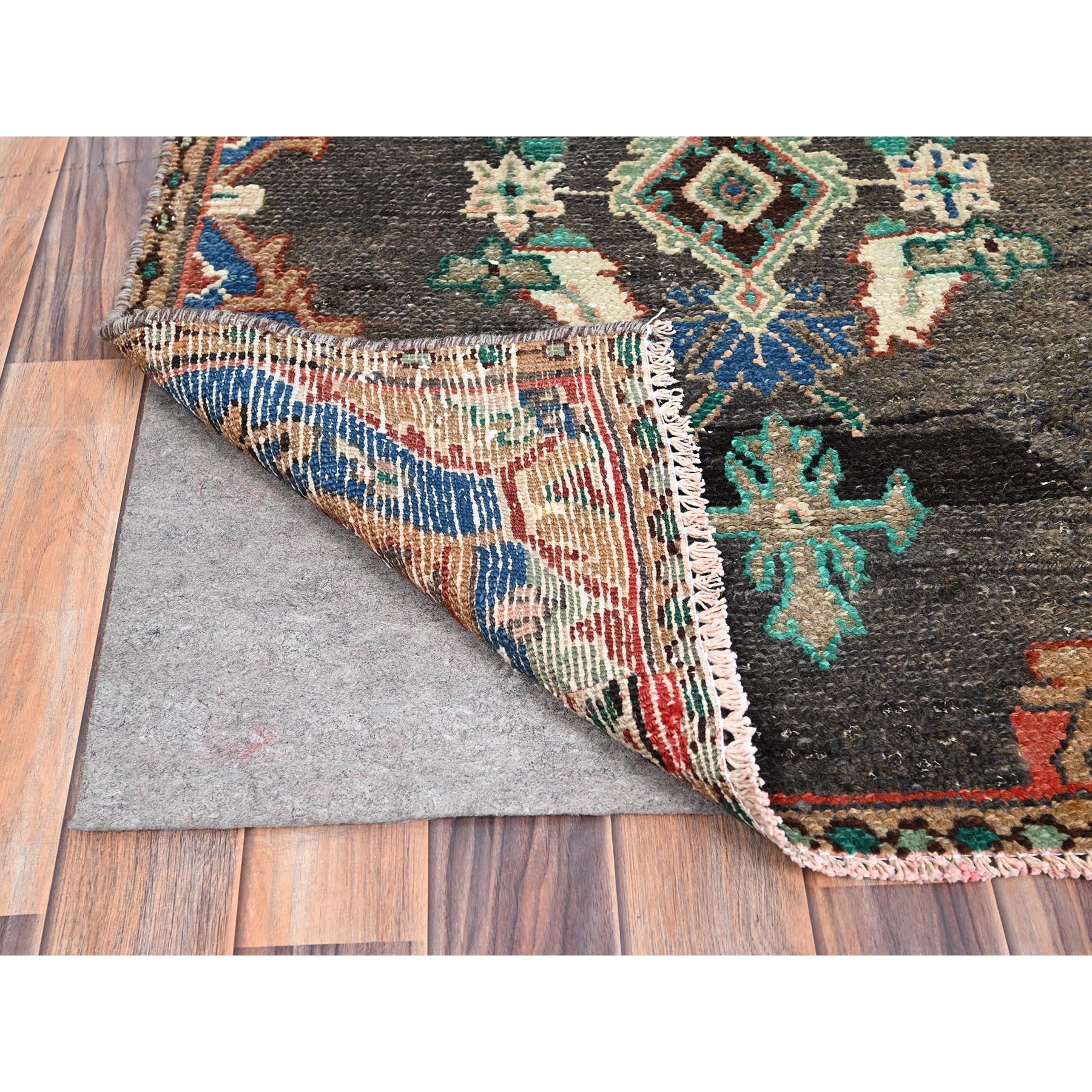 Hand-Knotted Brown Hand Knotted Vintage Persian Hamadan Clean Distressed Look Wool Runner Rug For Sale